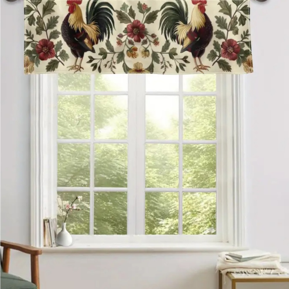 Rooster Print Kitchen Valance